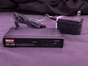 Milan Tech 5 Port 10/100 Ethernet Hub Base TX Network Micro Switch MIL-S500 v1.1 - Picture 1 of 5