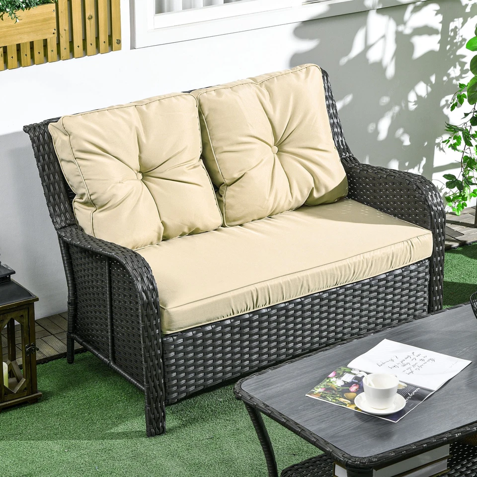 Outsunny 3-Seater Outdoor Sofa w/ 4" Thick Cushions, Outdoor Couch - Image 1 of 1