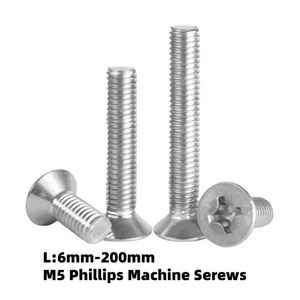M5 Phillips Machine Screw Countersunk Flat Head Bolts A2 Stainless Steel DIN 965 - Picture 1 of 9