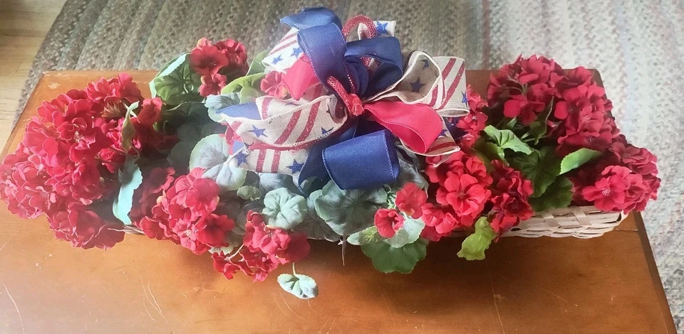 Artificial Summer Floral Centerpiece Geraniums July 4th - Image 1 of 3