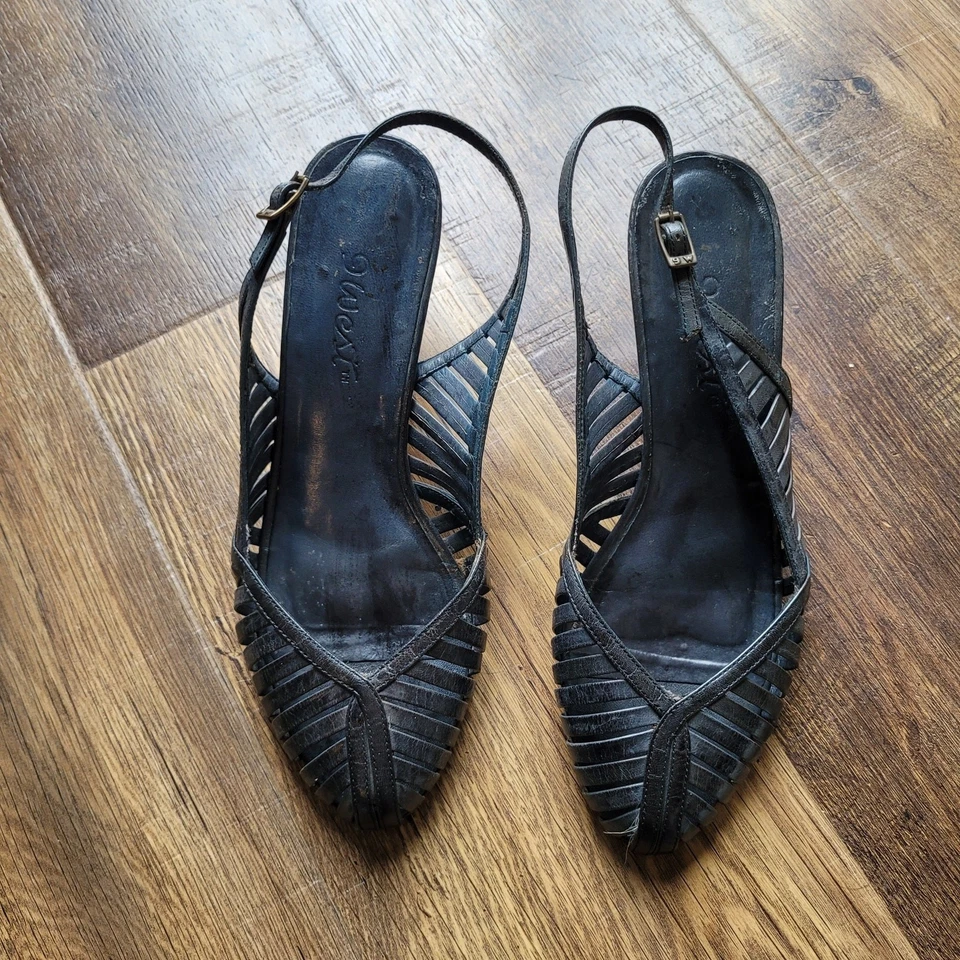 Vintage Rare Nine West Women Slip On Slingback Heels Navy Blue Size 7.5-8  - Image 1 of 4