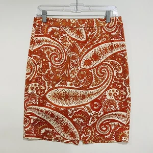 J. CREW Womens The Pencil Skirt Size 4 Orange Paisley Print Stretch Cotton Blend - Picture 1 of 10