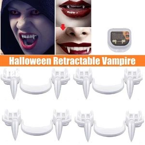 4 × Retractable Vampire Teeth Halloween Cosplay Horror Costume Zombie Fang - Picture 1 of 15
