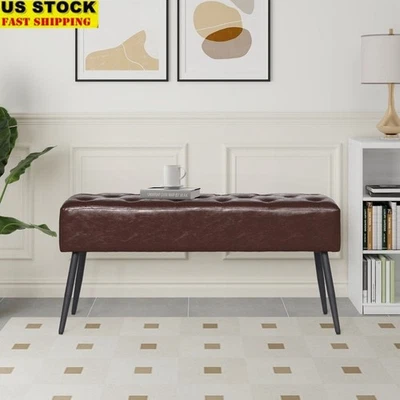 Upholstered Entryway Bench Tufted Ottoman Small Space Seating Indoor Use - Image 1 of 4
