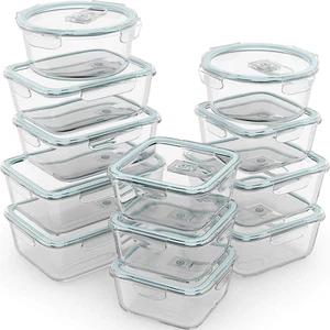 24 Pc Airtight Glass Food Storage Containers - Glass Meal Prep Containers - Free - Picture 1 of 12