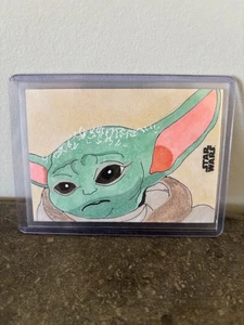 2022 Topps Chrome Star Wars Mandalorian Beskar Baby Grogu The Child Sketch #1/1 - Picture 1 of 2