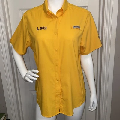 LSU Tigers Columbia 衬衫女式 Xl 金色黄色 PFG 格子带刺绣标志 — 第 1/4 张图片