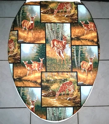 Springs Wild Deer Patch Fabric ELONGATED Toilet Seat Lid Cover - Image 1 of 2