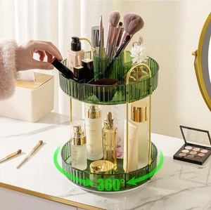 2 Tier Rotating Make Up Organizer (Elegant Green). Partition Rotating Shelving. - Picture 1 of 10
