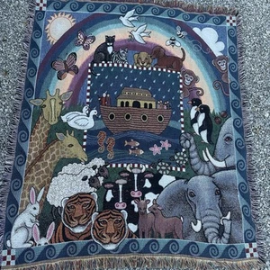 Arazzo da parete vintage 1997 American Weavers Ark's Ark Throw coperta 48 x 60" - Foto 1 di 12
