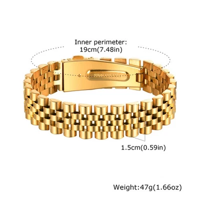 15mm Stainless Steel Magnetic Link Watch Bracelet Men Chunky Link Jewelry - Image 1 of 4