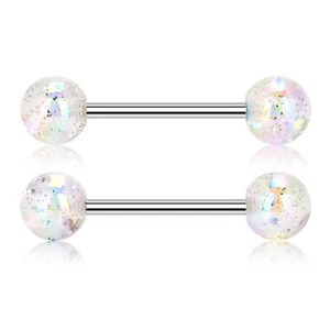 PAIR 14G Dangle Chain Nipple Ring 316L Steel Straight Barbell Nipple Tongue Ring - Picture 1 of 39