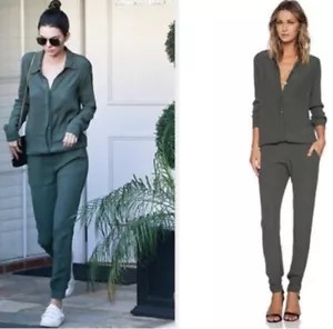 MONROW Crepe Long Sleeve Jumpsuit Camo Dark Green S NWT $187 - Picture 1 of 5
