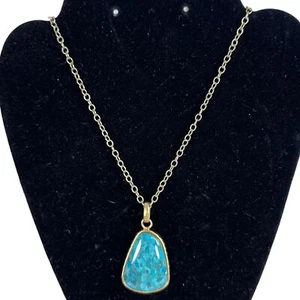 Collar Grueso Colgante Turquesa Tono Oro Barse - Imagen 1 de 3