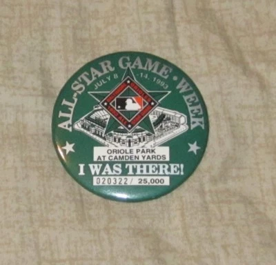 OFFICIAL 1993 MLB ALL STAR GAME WEEK CAMDEN YARDS LIMITED 25,000 PINBACK BUTTON - Image 1 of 2