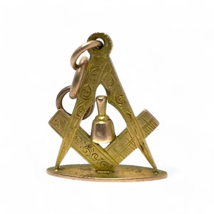 Antique Early 1900s 9ct Gold Freemason Pendant w/ Engraving, Masonic Symbol - Bild 1 von 4