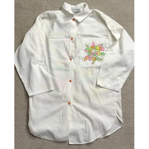 Loungees Tropical Beach Club Novelty Button Down Shirt Colorful Art - Picture 1 of 5