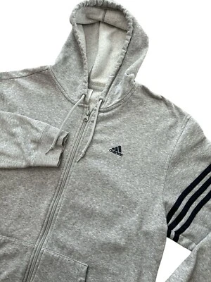 Adidas Unisex Mujer/Hombre’s Gris Cremallera Completa Capucha Chaqueta Talla Mediana Logo Rayas Foto 1 de 4