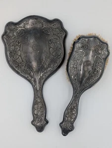 Antique Derby Silver Co. Hand Mirror And Brush With Floral Design 1904 - Picture 1 of 9