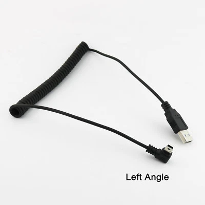 1x USB 2.0 A Male Plug to Mini B 5 Pin Left Angled 90 Degree Spiral Coiled Cable - Image 1 of 4