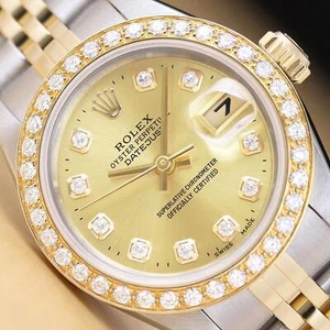 ROLEX LADIES DATEJUST 79173 CHAMPAGNE DIAL 18K GOLD STEEL TWO TONE DIAMOND WATCH - Picture 1 of 9