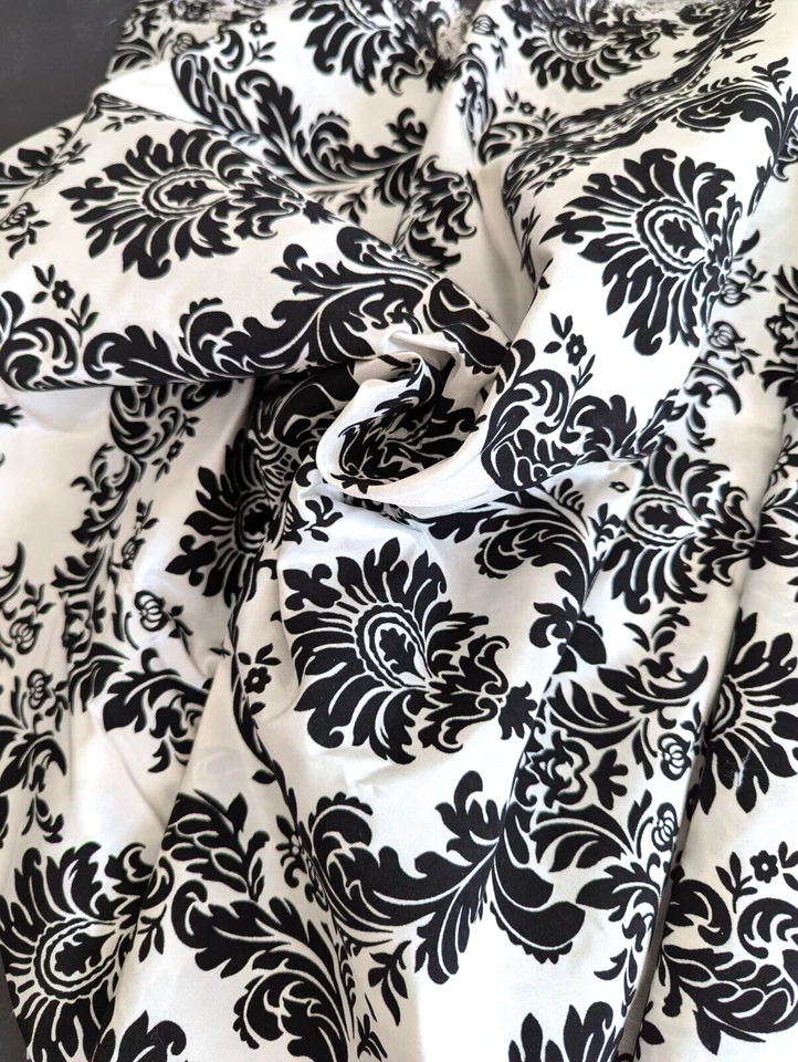 Ivory and Black Taffeta Damask with Velvet Raised Flocking Fabric - Image 1 of 4