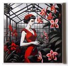 Woman Gardening Red Orchids FRIDGE MAGNET flowers sign