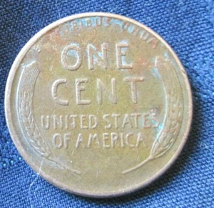 1958-D WHEAT CENT,  REVERSE DIE BREAK CUD ERROR (12-R) UPPER LEFT STALK, CIRC. - Picture 1 of 2