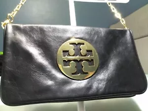 2014 Tory Burch Reva Black Leather Clutch/Shoulder Bag Model HSP037 Just $75! - Picture 1 of 14
