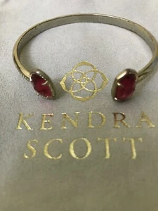Kendra Scott Elton Gold Cuff Bracelet in Light Red Opaque Glass - Picture 1 of 3