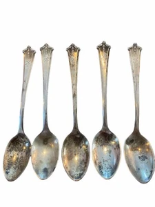 Set of 5 Sterling Silver Antique Monogram Demitasse Coffee Spoons 4" - Picture 1 of 8