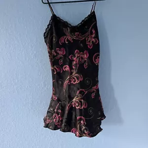 Delicates Black Pink Floral Chemise Lingerie Nightgown Size Medium - Picture 1 of 9