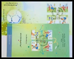 144. INDIA 2014 SET/4 STAMPS FIFA WORLD CUP FOOTBALL FDC + INFORMATION BROCHURE - Picture 1 of 1