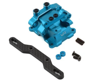 Yeah Racing Tamiya TT-02 Aluminum Gearbox Cover w/Carbon Damper Mount (Blue) - Image 1 of 2