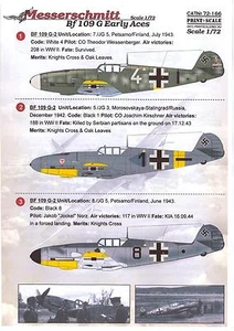 Autocollants échelle d'impression 1/72 MESSERSCHMITT Bf-109G Early Aces - Photo 1 sur 1