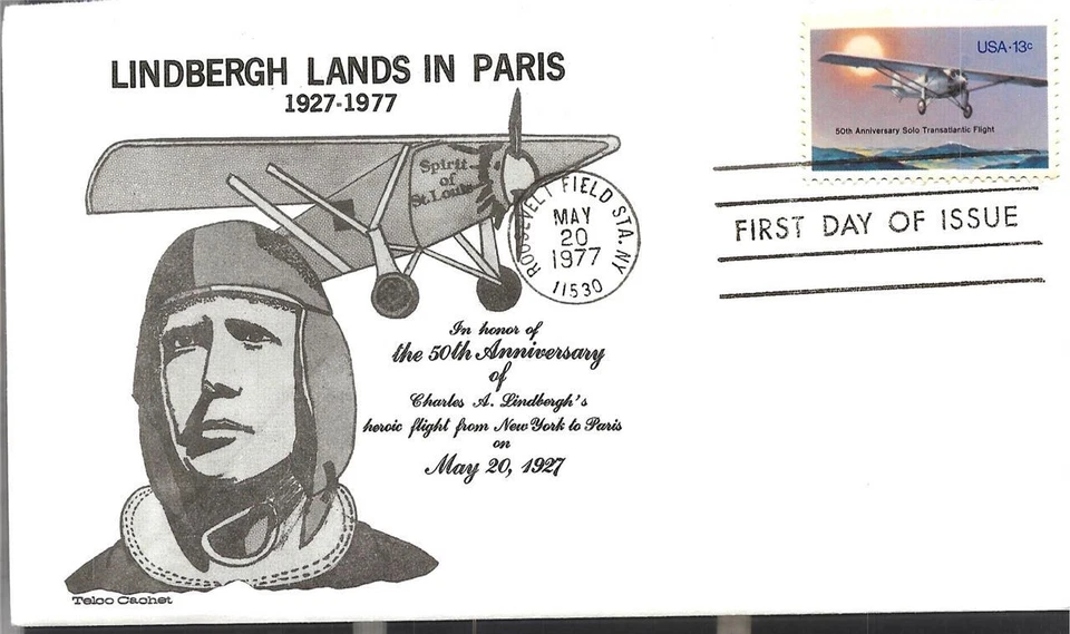 FDC SC#1710 50th Anniversary of Lindbergh NY - Paris Flight Teloo Cachet - Image 1 of 1
