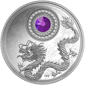 Kanada 2016 Drache Geburtssteine Februar Amethyst 5 $ Silber PP Münze Swarovski - Bild 1 von 4