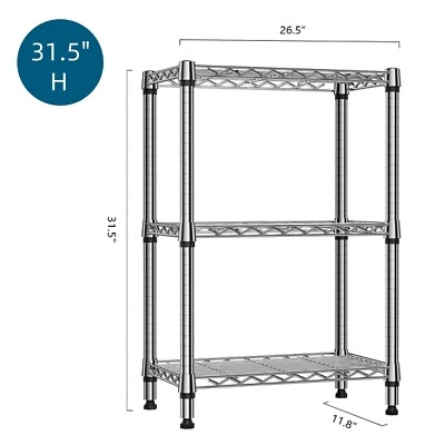 MZG 3 Shelf Wire Metal Shelving Carbon Steel Rack Wire Utility Shelves 12*26*32"