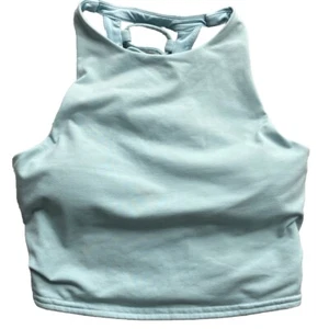 Alo Yoga High Neck Strappy Back Crop Top Bra Ice Blue Women’s Small - Picture 1 of 8