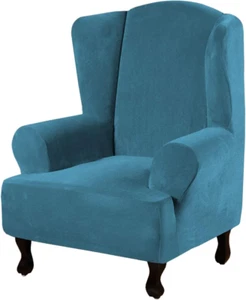 Wingback Chair Covers Velvet Plush Wing Chair Slipcover 1 Piece High Stretch Win - Picture 1 of 8