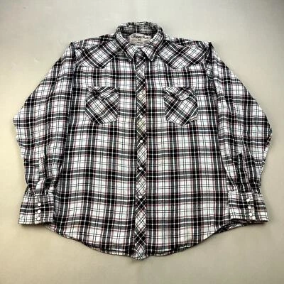 Vintage Wrangler Wrancher Flannel Shirt Youth XL Gray Plaid Pearl Snap Western - Image 1 of 4