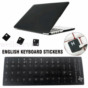 English UK BLACK Stickers with White Letters For laptop,PC,computer, keyboard - Picture 1 of 10