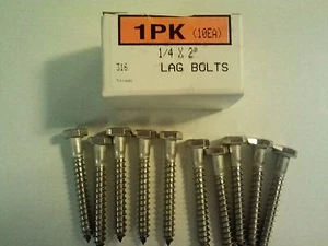 New 1/4 x 2" Lag Bolts 316 Stainless Steel (Quantity of 10) Part # A90123124 - Picture 1 of 1