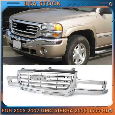 Front Grille For 2003-2007 For GMC Sierra 2500/3500 HD Chrome Shell w/ Insert Foto 1 de 4