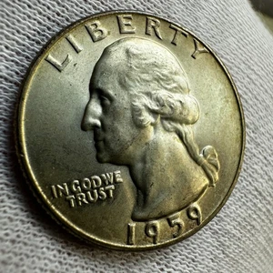 1959-D Washington Silver Quarter 25 Cents Denver *die crack reverse* 0375 - Bild 1 von 5