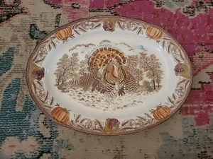 Antique Thanksgiving turkey platter country primitive holiday centerpiece dish - Picture 1 of 5
