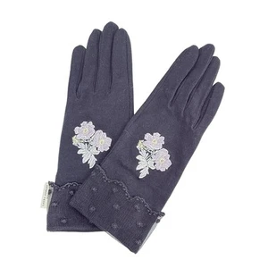 Auth LAURAASHLEY - Black Light Purple Light gray Cotton Women's Gloves - Picture 1 of 5