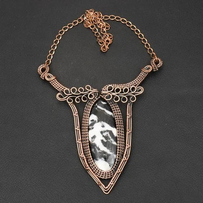 Buffalo Turquoise Gemstone Copper Wire Wrapped Chain Necklace Handmade Jewelry - Image 1 of 3