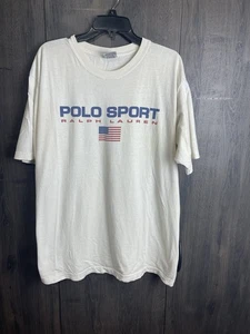 Vintage 90s Polo Sport Ralph Lauren Spell Out USA Flag Logo T Shirt Mens XL - Picture 1 of 7