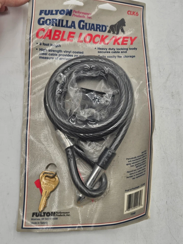 Fulton Gorilla Guard New Cable Lock with Key 6 feet CLK6- NOS - Image 1 of 1